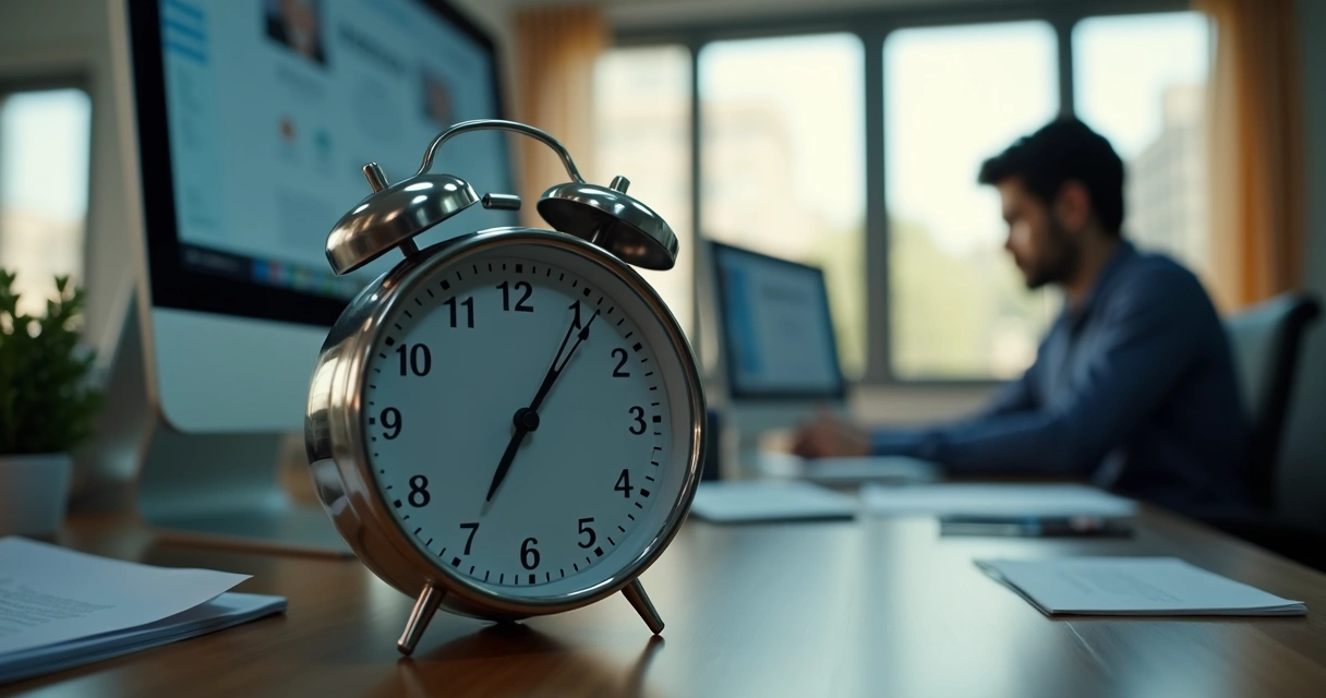 Relógio grande à frente de um monitor exibindo anúncios antigos