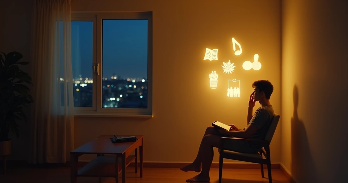 Pessoa observando símbolos de valores projetados em parede com luz atravessando janela 