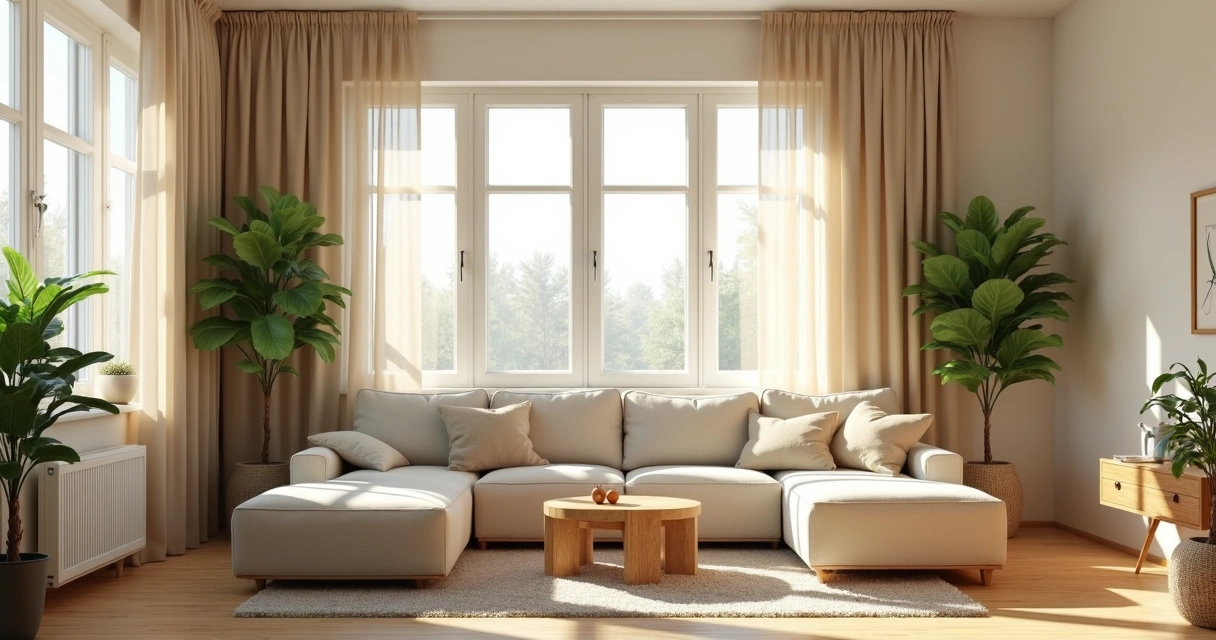 Sala com janelas amplas e luz natural suave 