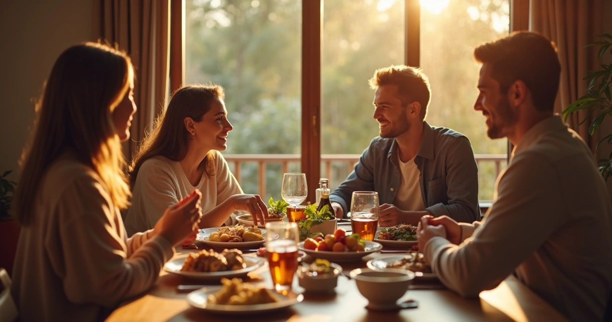 Família reunida à mesa no jantar em casa 