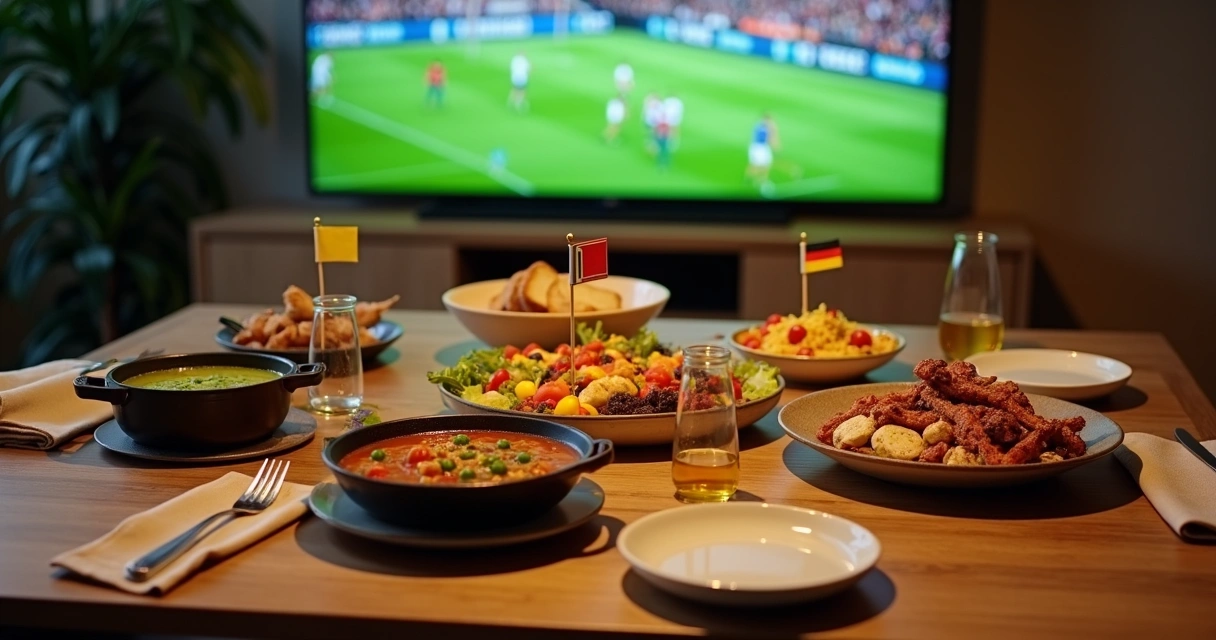 Mesa posta com jantar inspirado nas seleções do Grupo A da Copa 