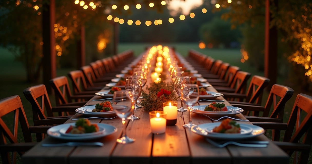 Mesa decorada ao ar livre para um jantar secreto exclusivo 