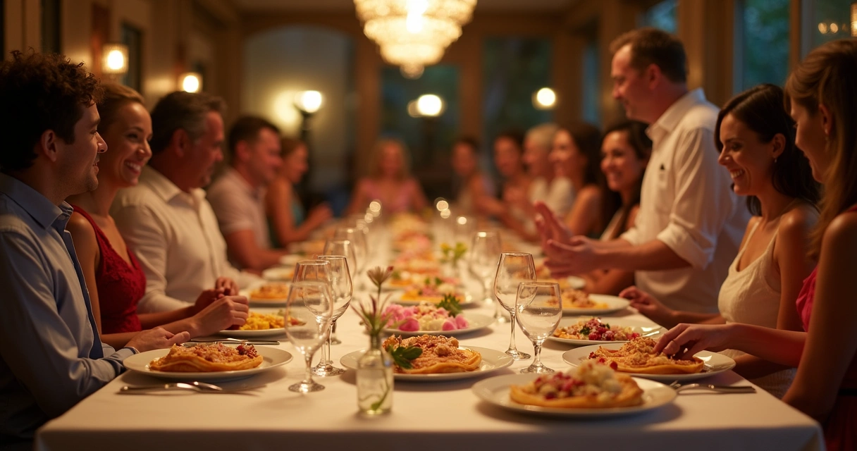 Jantar temático com crepes em evento 