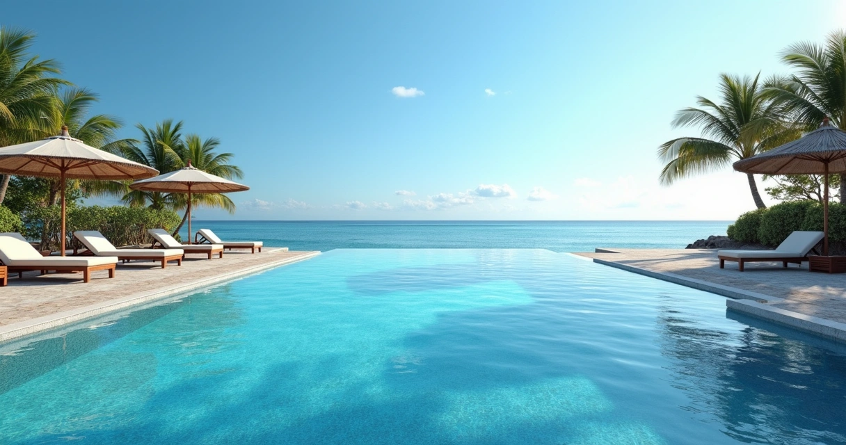 Piscina de borda infinita e mar ao fundo no resort 