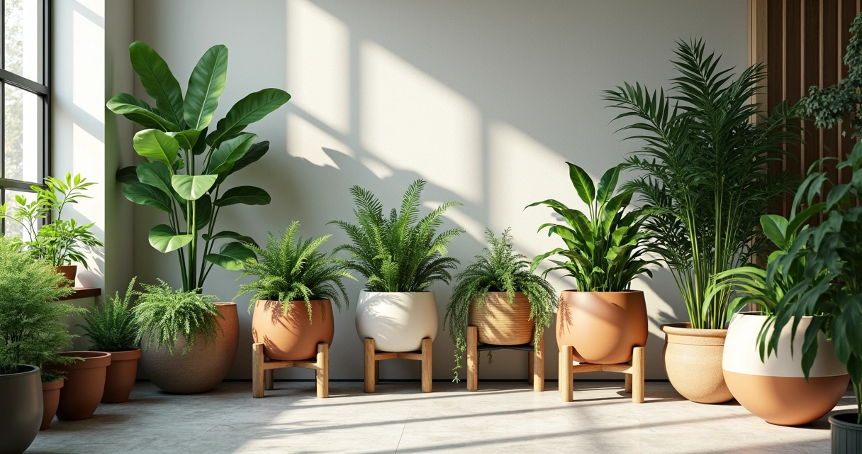 Jardim interno com vasos variados para plantas de sombra 