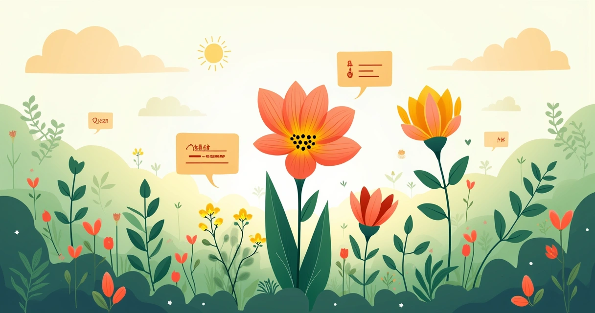 Ilustração de um jardim mostrando flores saudáveis e plantas murchas representando a saúde do cliente.