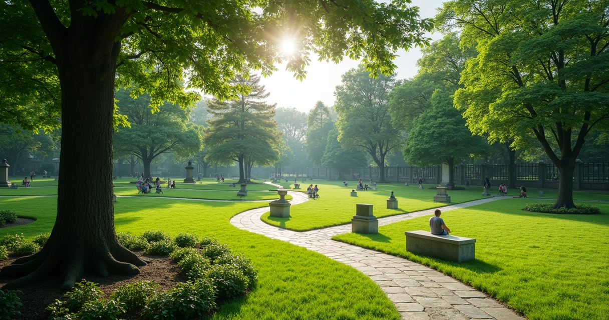 Jardins tranquilos com árvores e caminhos no Memorial Botucatu