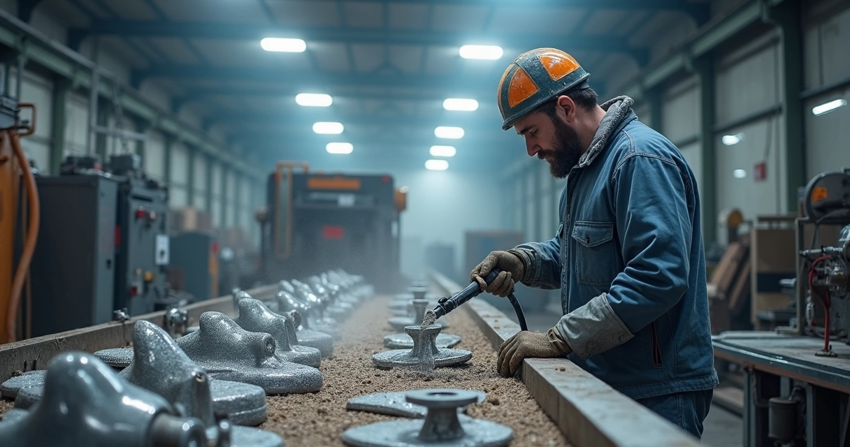 Jateamento industrial de metal com granalha de aço 