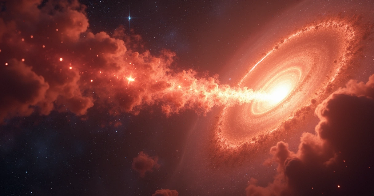 Jato molecular saindo do núcleo de uma galáxia, visível no infravermelho 