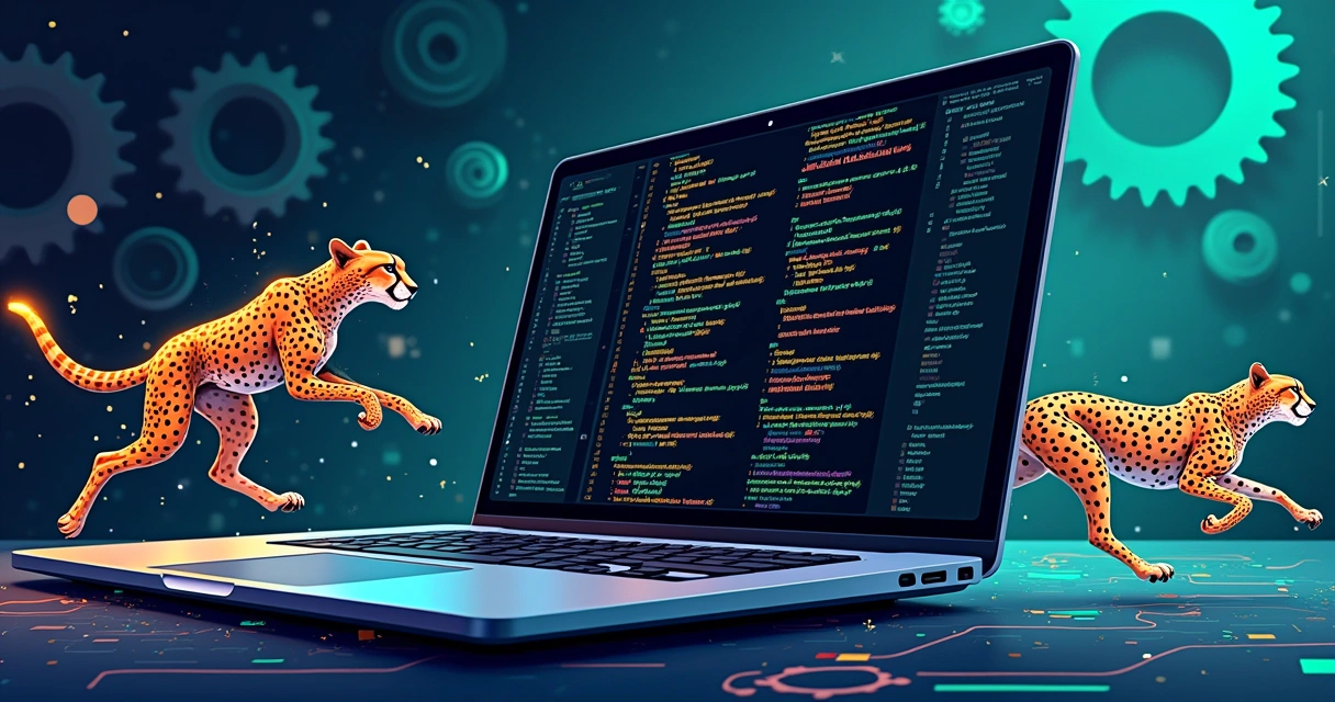 Java programming environment showcasing optimized code, graphs symbolizing performance improvement, and abstract tech elements.