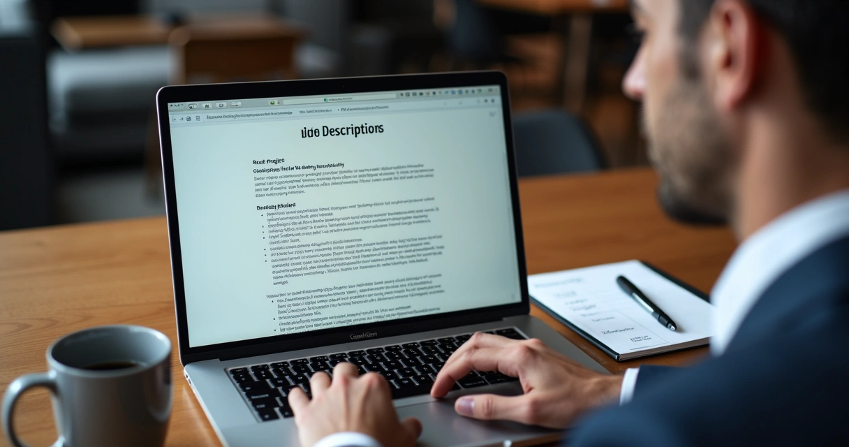 Person reading job description on laptop 
