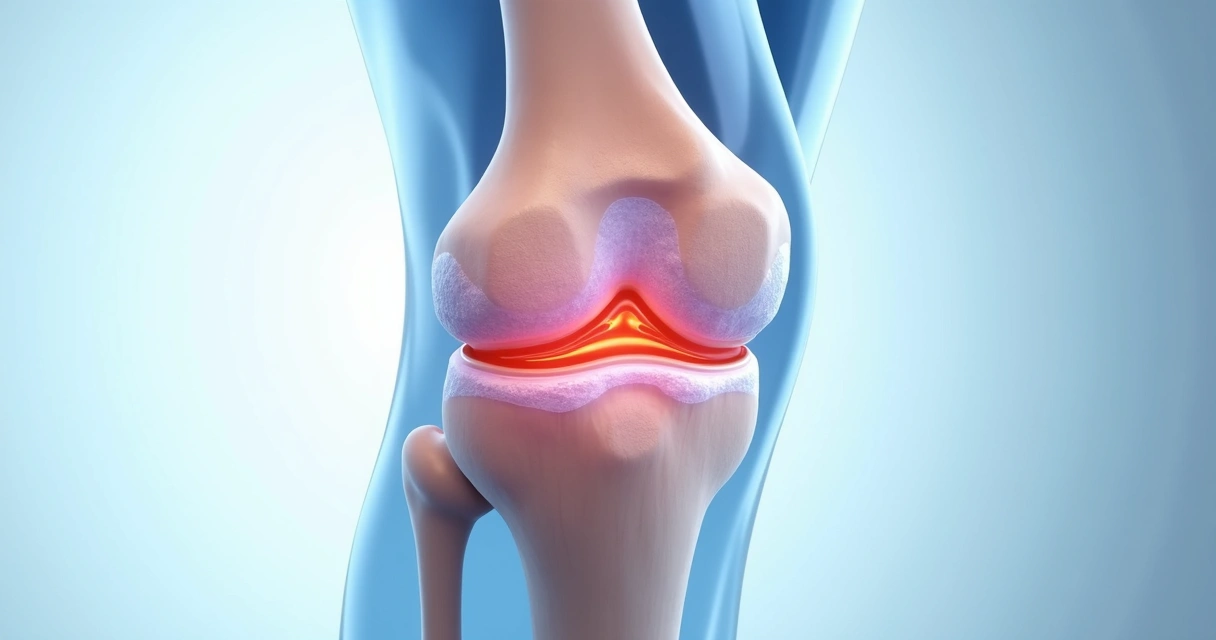 Ilustração médica de joelho com desgaste articular 