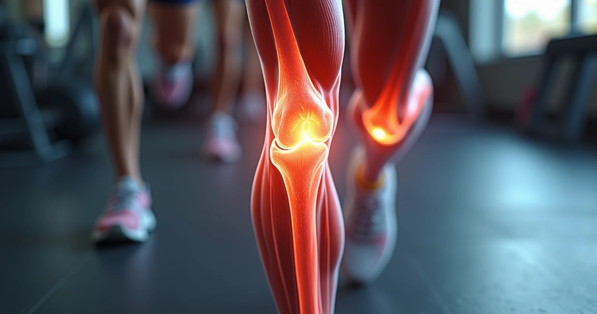 Musculatura do joelho durante o exercício, mostrando esforço articular 