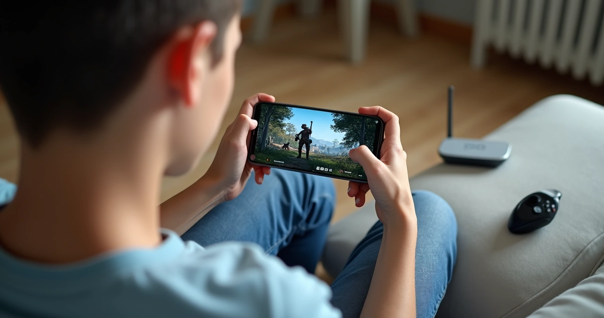 Pessoa jogando Xbox Game Pass no celular usando Wi-Fi 