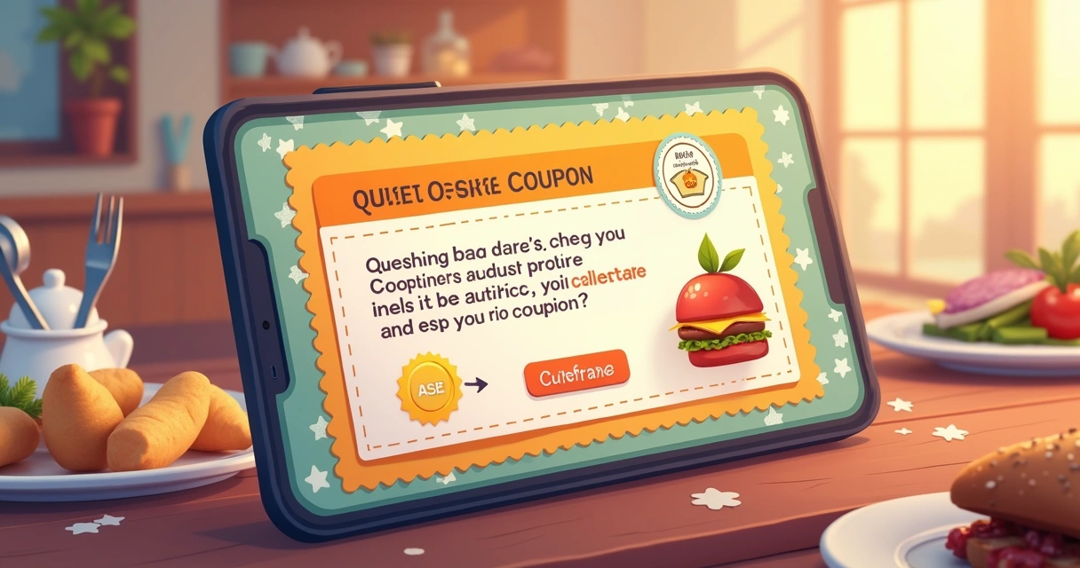 Design de cupom digital com selo de gamificação e quiz para restaurante 