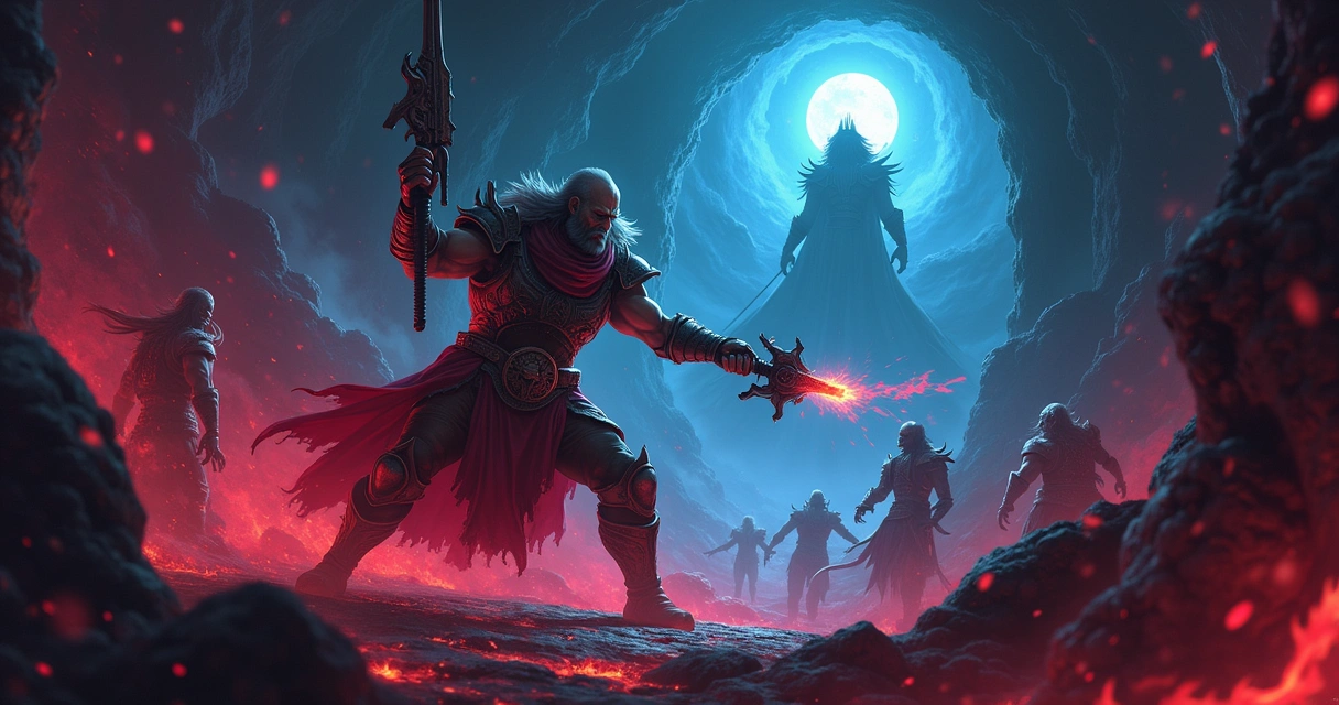 Cena de jogo roguelike Hades, com personagem em batalha no palácio de Hades, com criaturas e efeitos de ação.