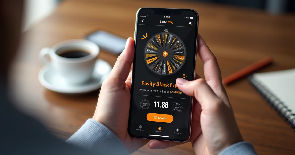 Tela de jogo digital interativo para Black Friday em dispositivo móvel 