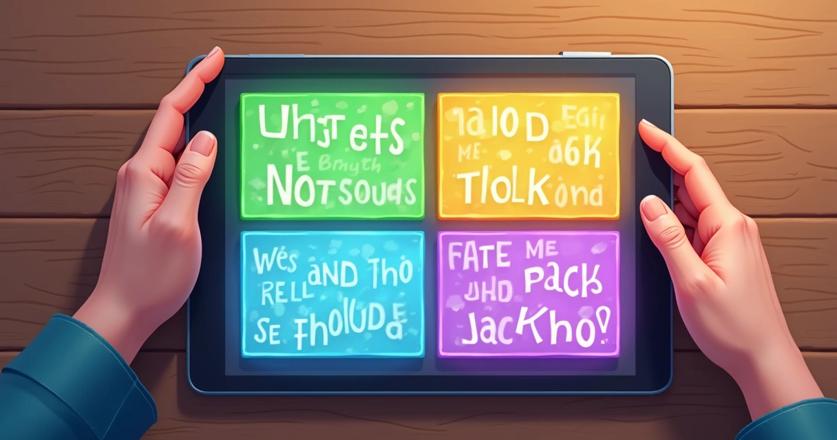 Interface colorida do jogo Connections aberta em um tablet, com categorias distintas em caixas coloridas 