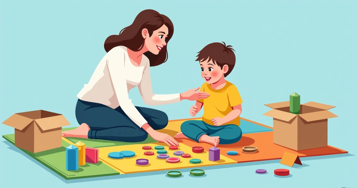 Criança brincando com jogos ABA feitos de materiais recicláveis 