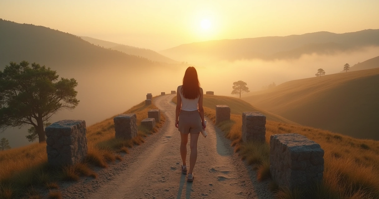 Pessoa em estrada com pedras simbolizando obstáculos no caminho do autoconhecimento 