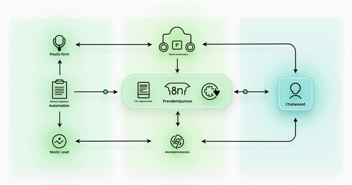 Fluxo visual de automações entre ferramentas captação leads 