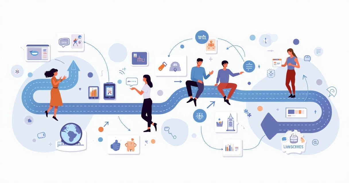Fluxo mostrando a jornada do cliente entre canais digitais e físicos 