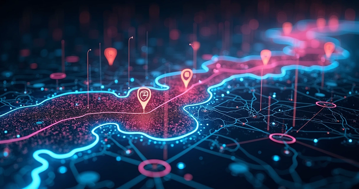 Mapa visual animado da jornada do cliente com indicadores de predição 