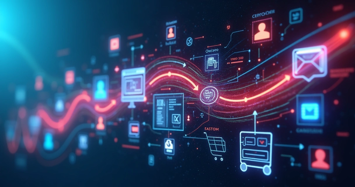 Fluxo visual da jornada do cliente da rede social até a conversão no site 