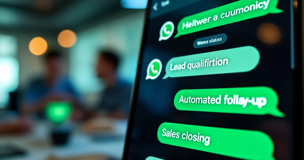 Representação da jornada de compra no WhatsApp, com mensagens e fluxos de atendimento 
