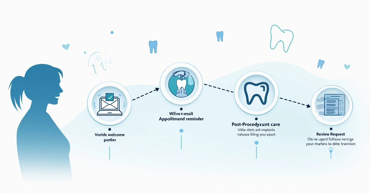 Roteiro visual de e-mails enviados ao longo da jornada do paciente na odontologia
