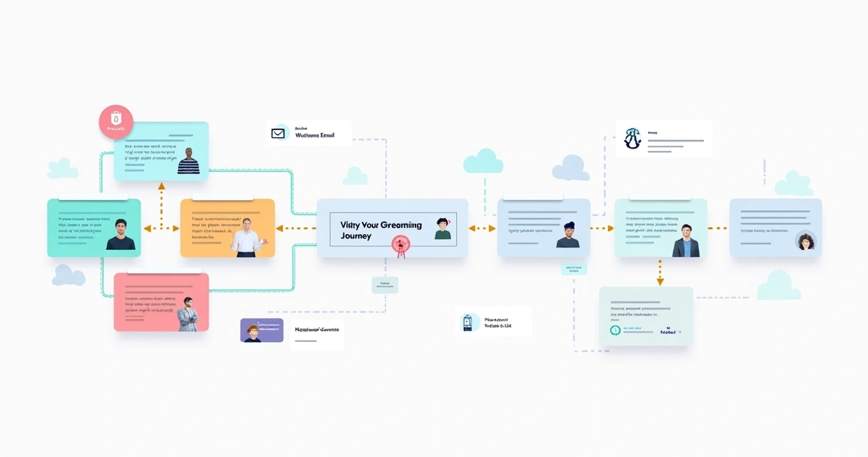 Fluxo visual de jornada de emails personalizados para mentorandos 