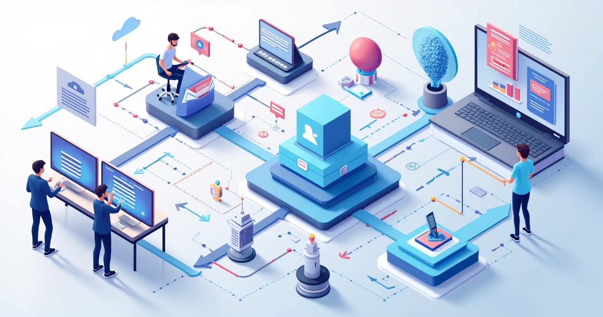 Fluxo integrado mostrando automação entre equipes de marketing e vendas 