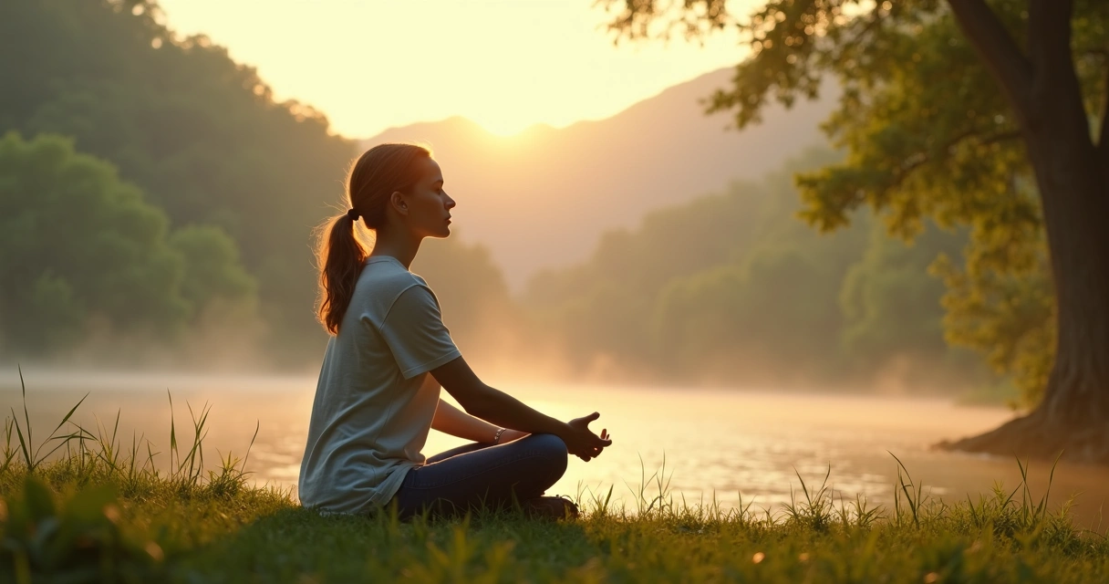 Mulher sentada refletindo em meio à natureza 