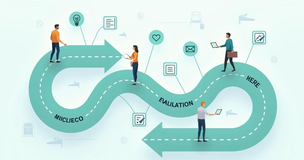 Fluxo de etapas da jornada do lead comercial com ícones ilustrativos 