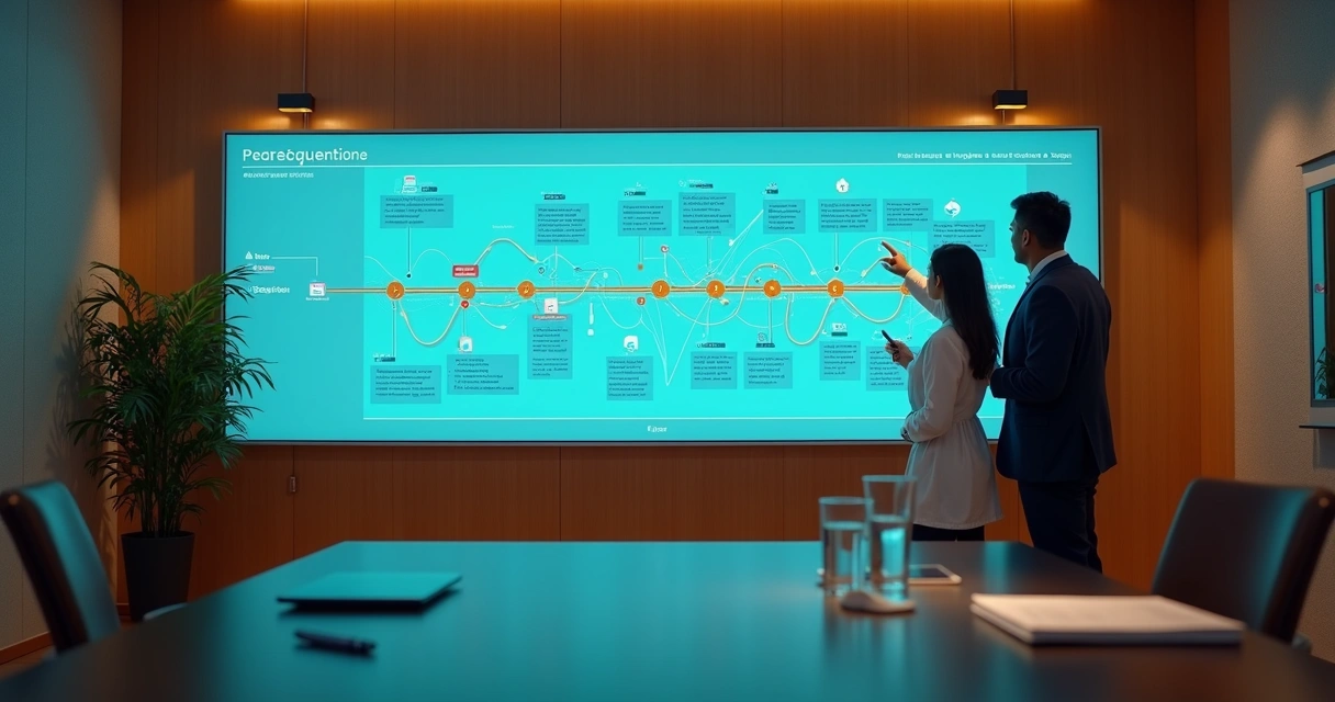 Mapa visual da jornada do paciente em quadro iluminado em clínica premium 