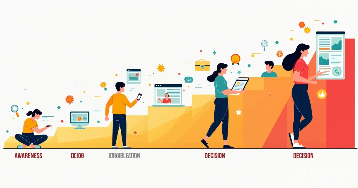 Linha do tempo da jornada da persona com ações e conteúdos diferentes