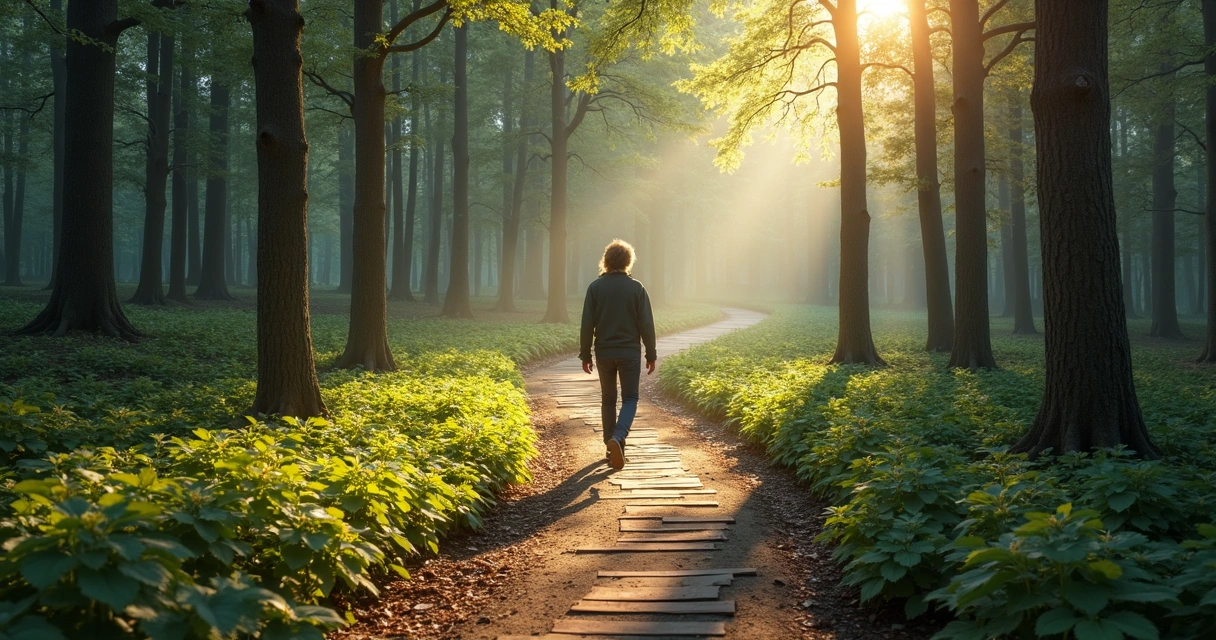 Pessoa caminhando por trilha única representando jornada psicanalítica 