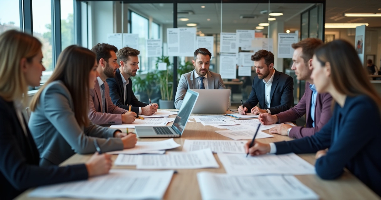 Jornalistas analisam um press release durante reunião de pauta 