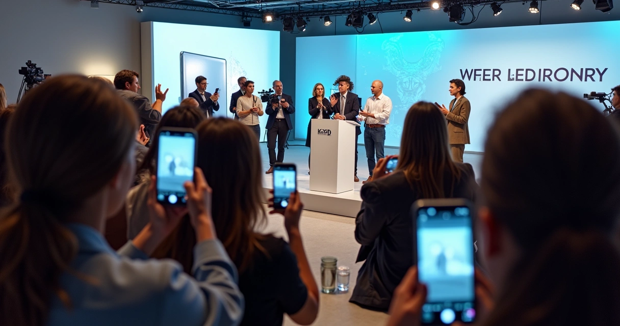 Jornalistas e influenciadores participando de uma coletiva de imprensa 