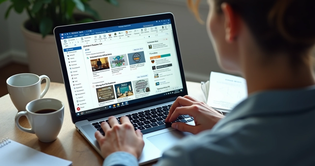 Jornalista em seu e-mail analisando releases no computador 