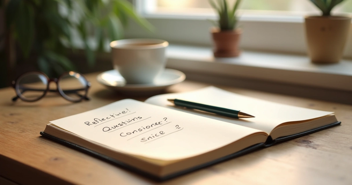 Notebook and desk scene for reflective decision making