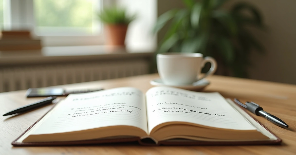 Notebook with belief change notes and calm workspace