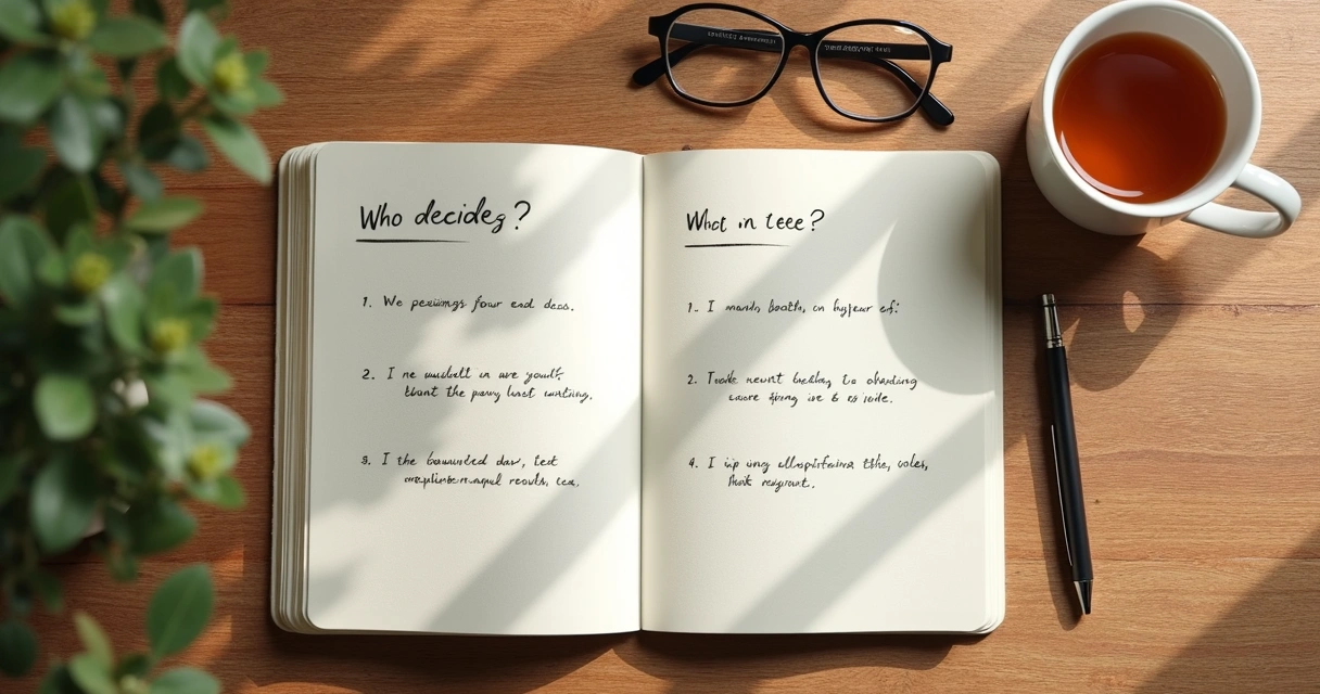 Notebook with relationship notes beside a cup of tea 