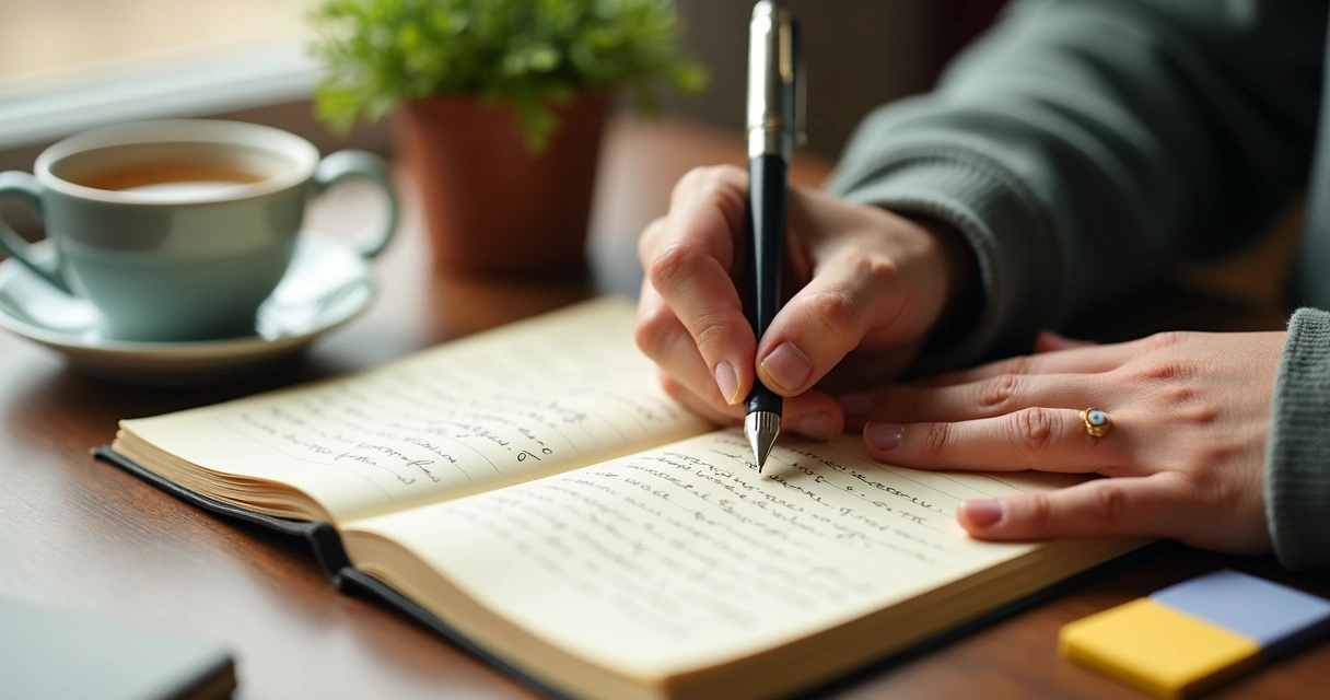 Close-up of handwritten journal pages 