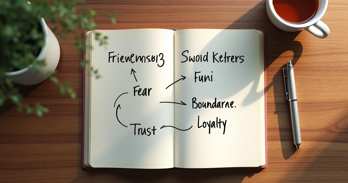 Open journal with notes about friendship patterns on a wooden desk 