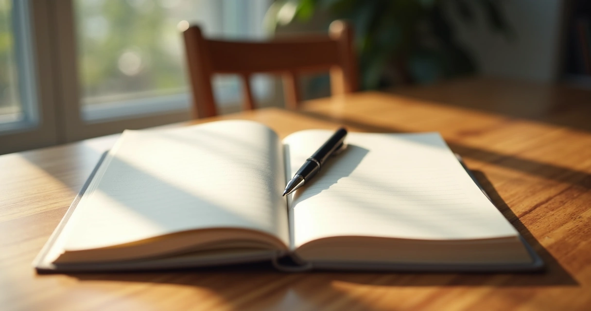 Open journal with handwritten reflections beside a quiet window 