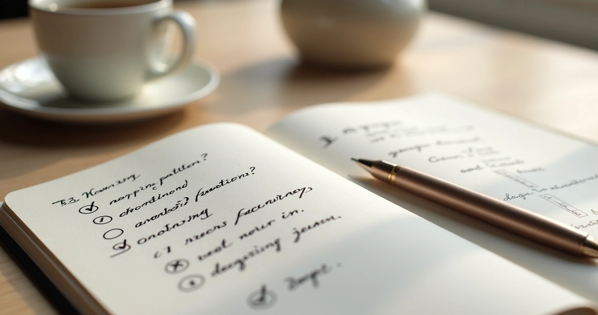 Open journal with handwritten patterns and a pen on a desk