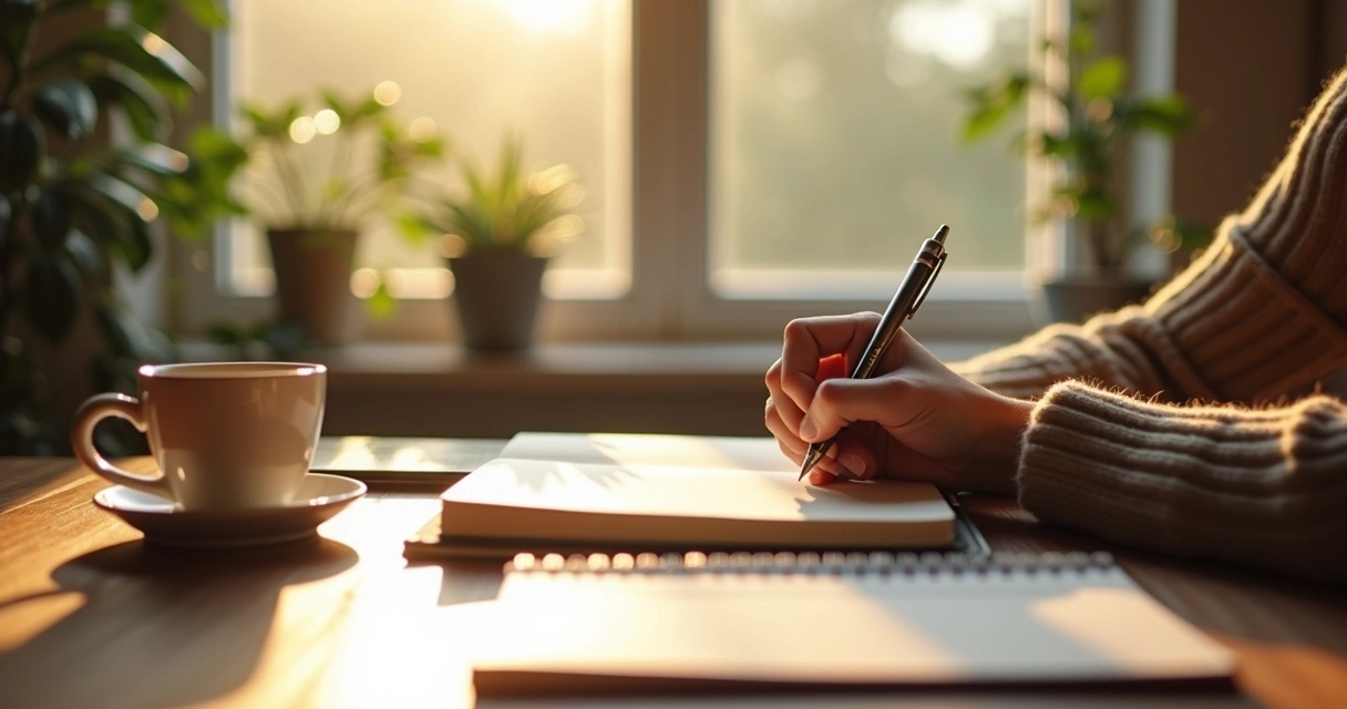 Person journaling and planning in the morning 