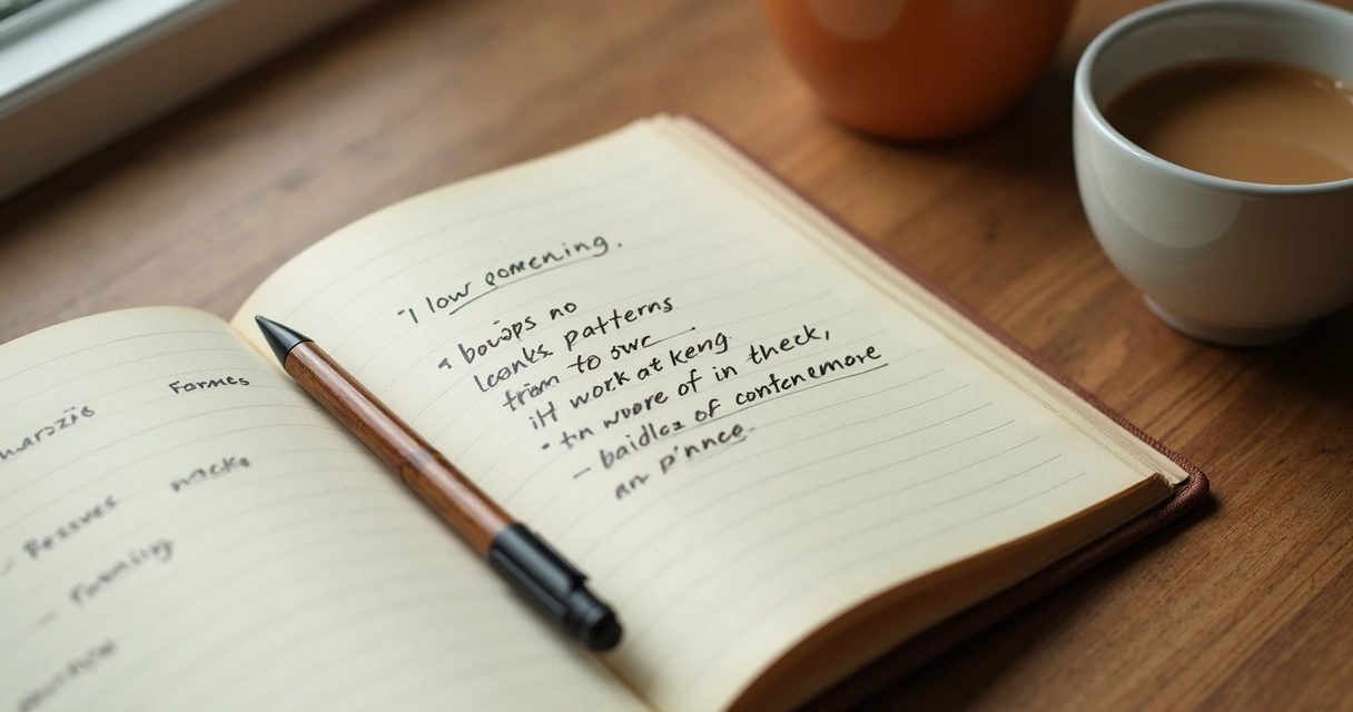 Open journal with handwritten reflections on a desk 