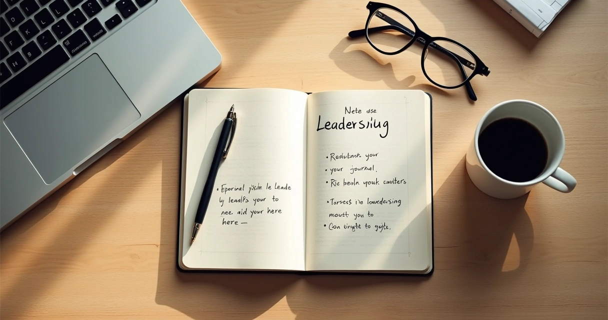 Open journal and coffee on a desk for reflective leadership practice 